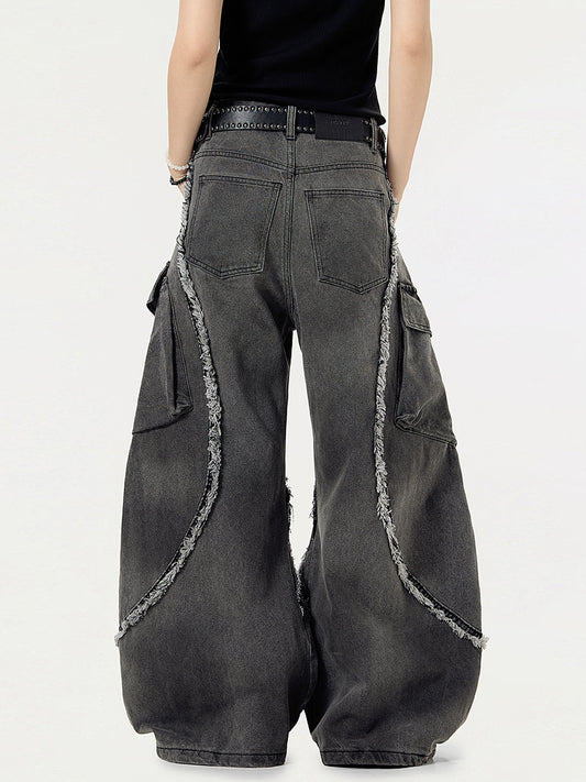 RAW EDGE WIDE LEG JEANS