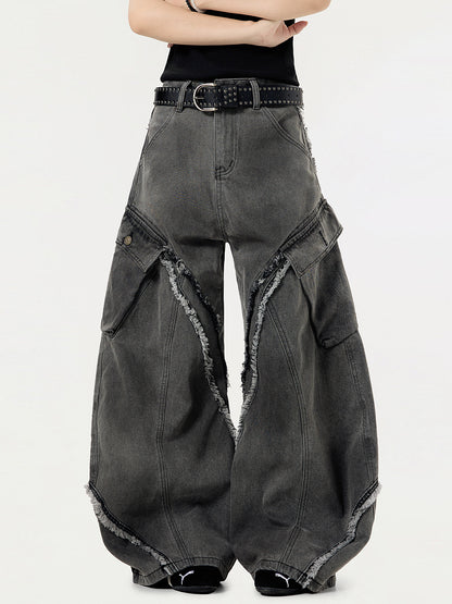 RAW EDGE WIDE LEG JEANS