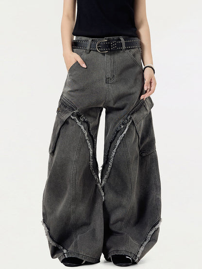 RAW EDGE WIDE LEG JEANS
