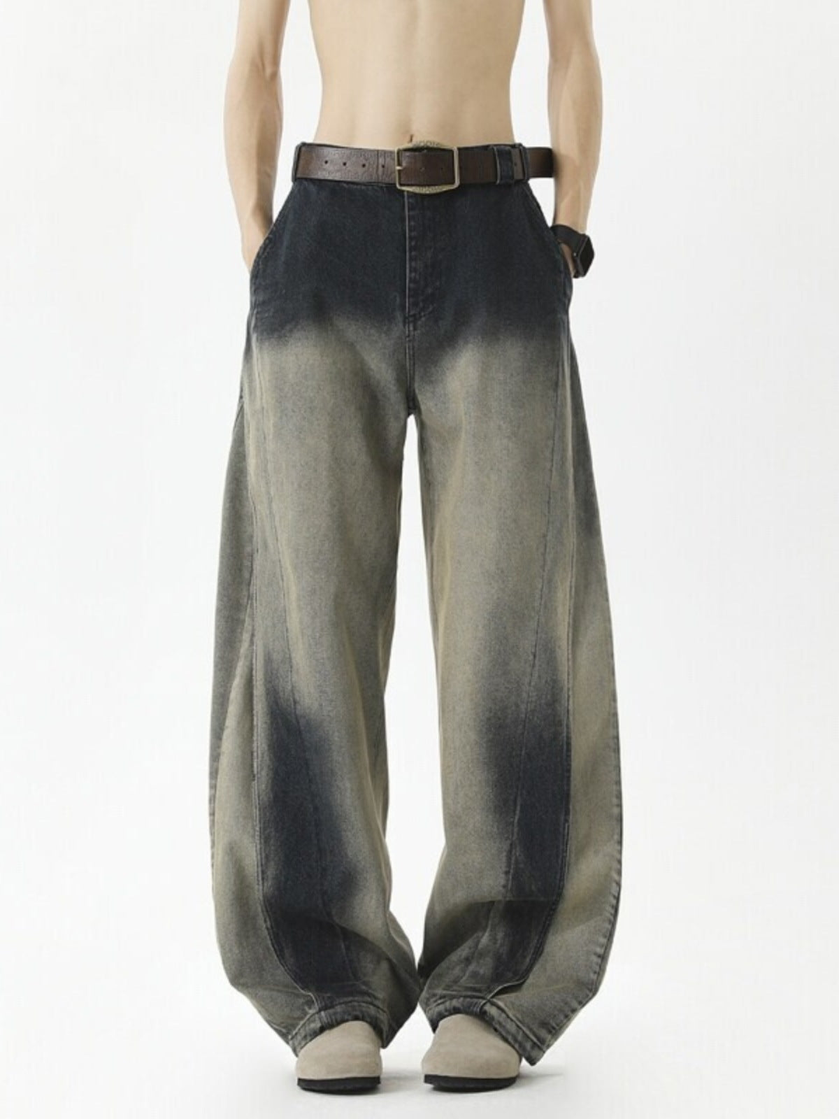TWO TONE WIDE LEG JEANS